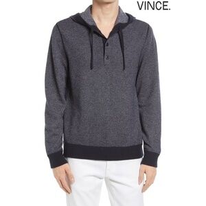 VINCE NWT BIRD'S EYE WOOL/CASHMERE COASTAL/PEARL HENLEY PULLOVER HOODIE. SIZE XL